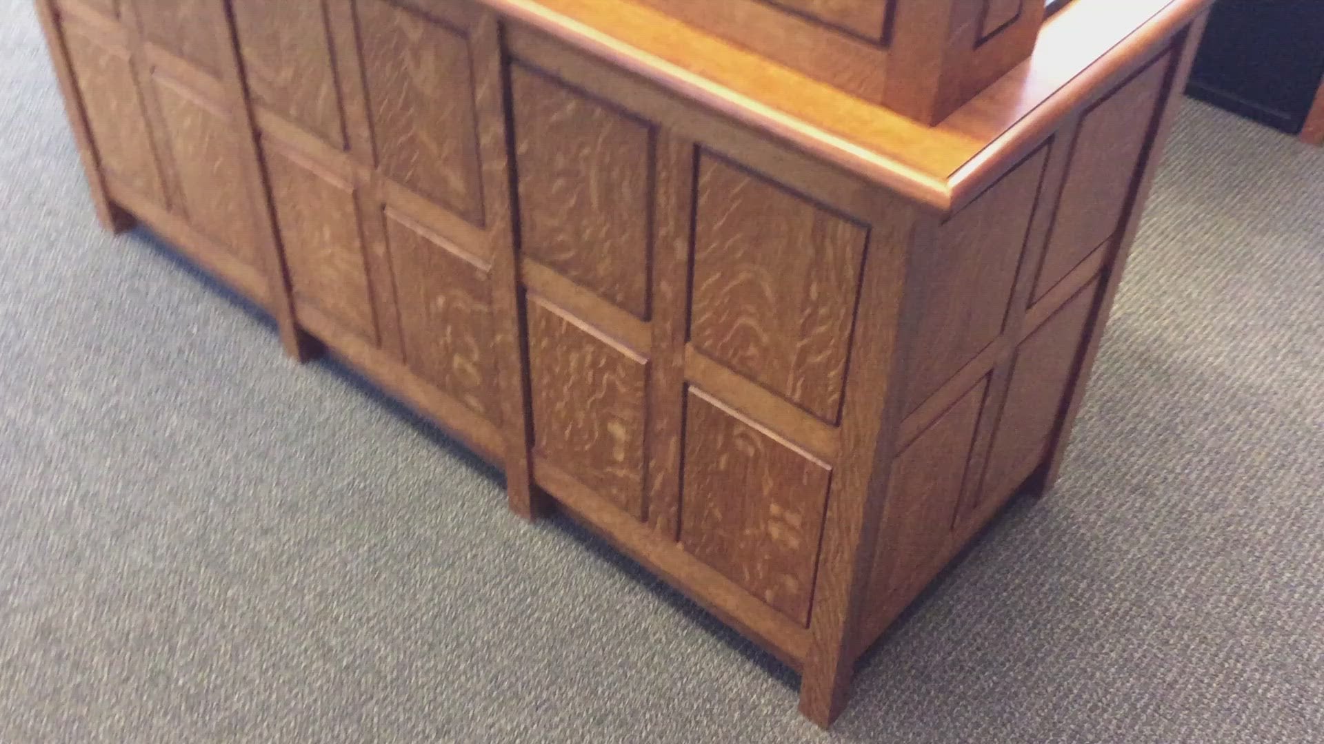 A short video "walk-around" of the Merrill Desk some years after it was delivered. It stillt looks great and is loved by the librarians for its functionality.