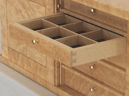 Another photo of the drawer corner dovetails and dividers.